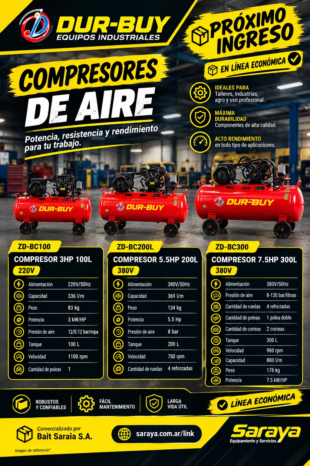COMPRESOR 3HP 100L 220V ZD-BC100 DUR-BUY · Otra