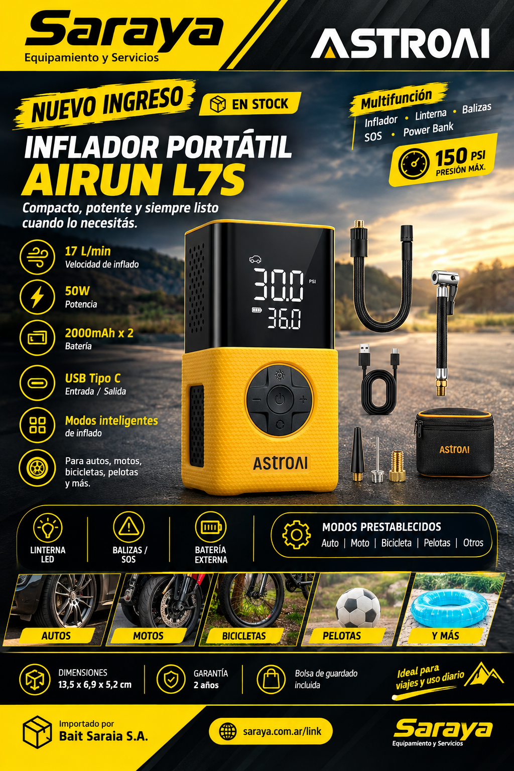 INFLADOR PORTATIL AIRUN L7S · AstroAI