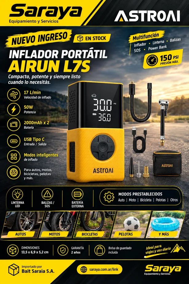 INFLADOR PORTATIL AIRUN L7S · AstroAI
